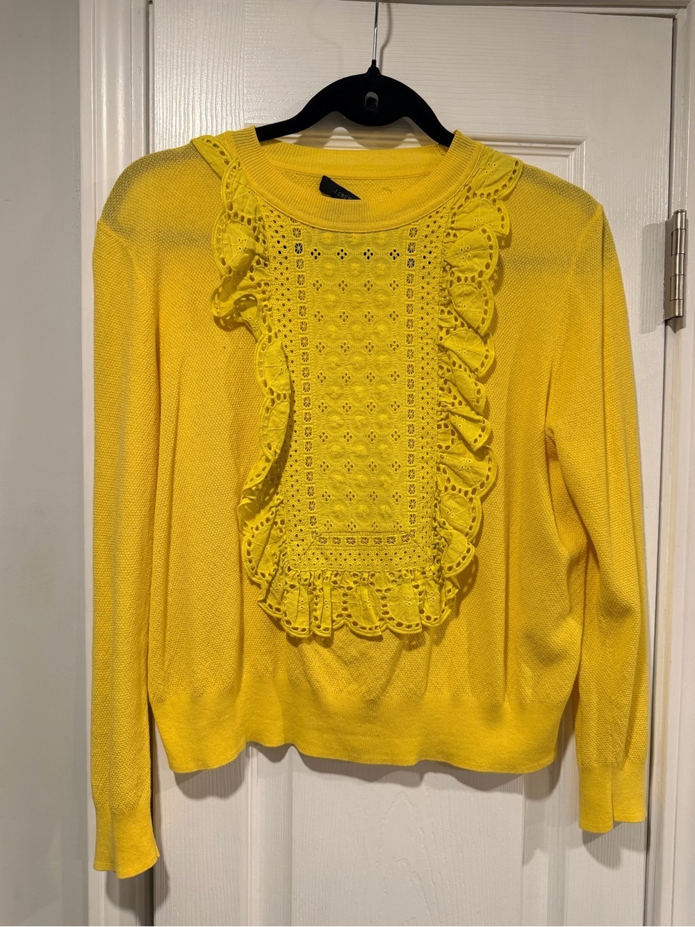 J. Crew Size M Yellow Waffle Knit Cotton Lightweight Long Sleeve Eyelet Lace Top